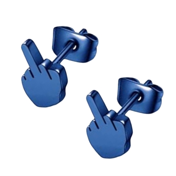 Royal Blue Middle Finger Earrings Hands 1 Pair Fun Studs Humor Funny Joke F U - Picture 1 of 11